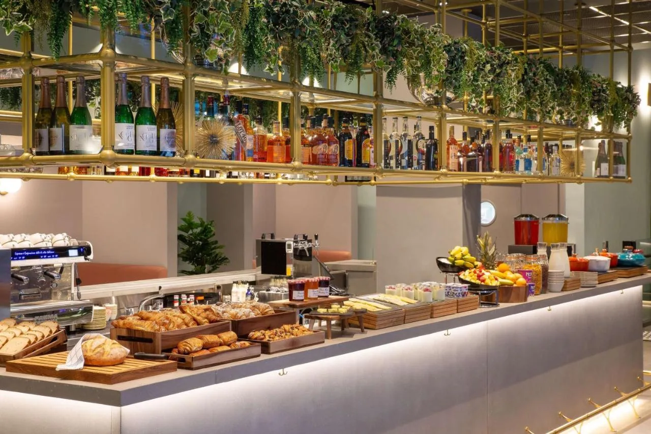 Bakery counter with breakfast pastries at YOTEL London City